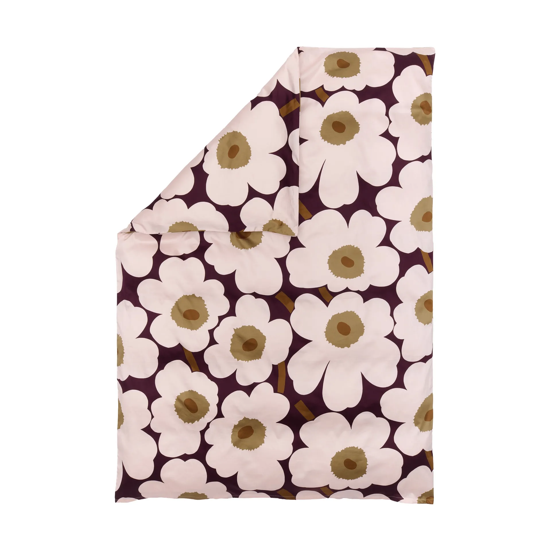 Unikko Bettbezug Satin 150x210 cm, Pflaume-Rosa-Ulmenholz-Toffee Marimekko