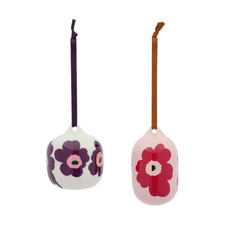 Unikko Dekorationsanhänger - Pink-cranberry-weiß-pflaume, 2-teilig - Marimekko