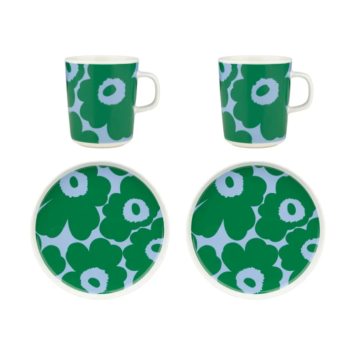 Unikko Frühstücksset - White-green-light blue, 4 delar - Marimekko