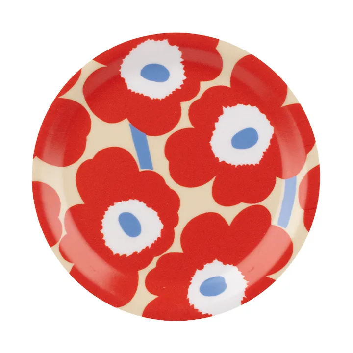 Unikko Glasuntersetzer - Melon-orange red-light blue-off white, Ø11 cm - Marimekko