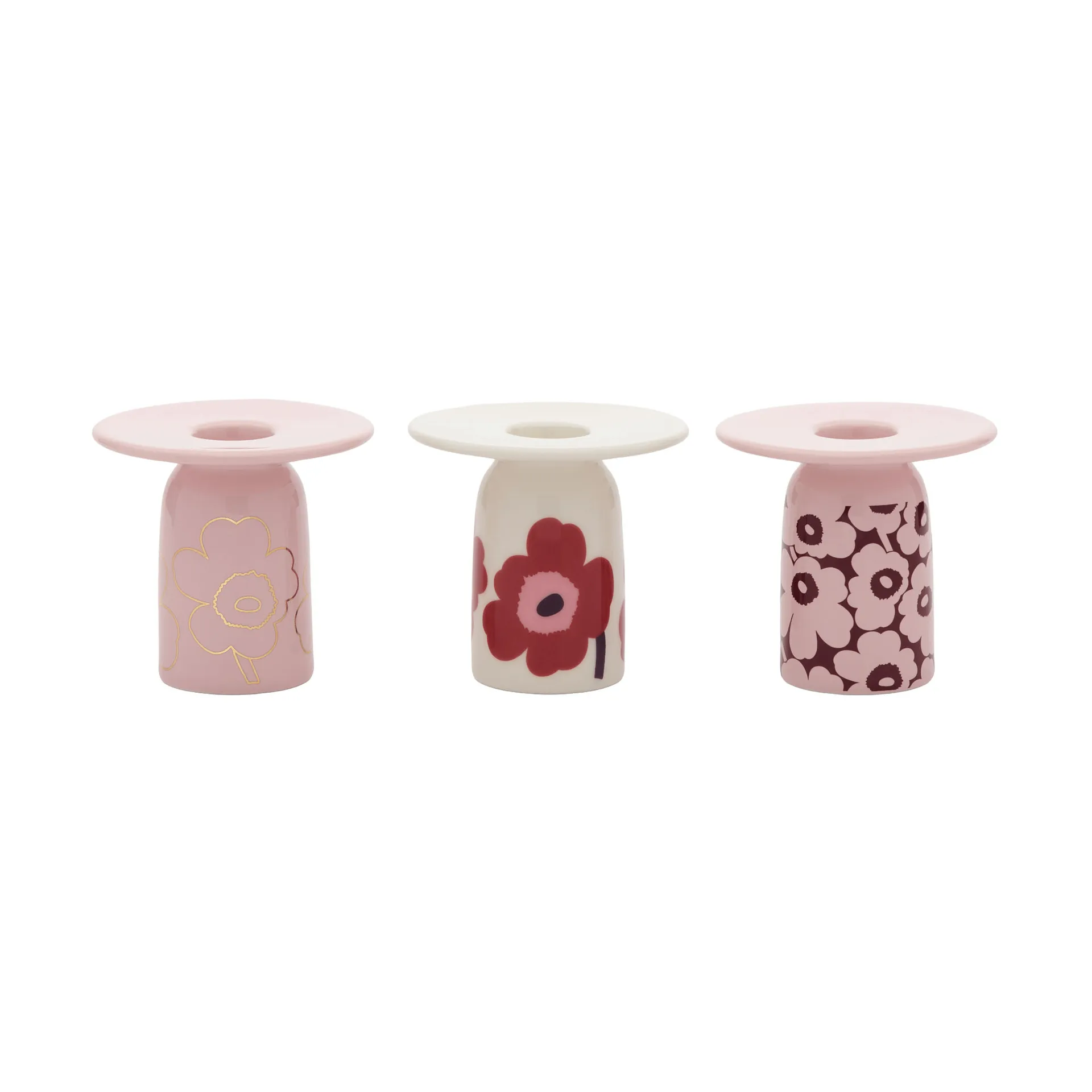 Unikko Kerzenhalter, Pink-White-Burgundy-Gold, 3-teilig Marimekko
