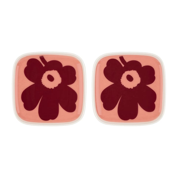 Unikko kleiner Teller 10 x 10cm 2er Pack, Weiß-rosa-rot Marimekko