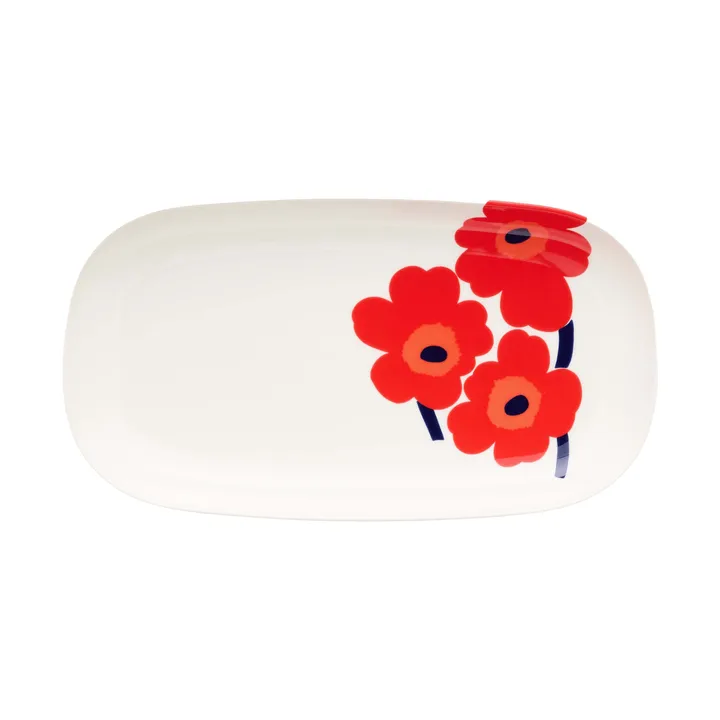 Unikko Servierplatte 17x32 cm - Weiß-Rot-Blau - Marimekko