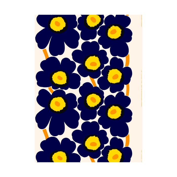 Unikko Stoff heavyweight Baumwolle, Cotton-d. blue-yellow-orange Marimekko