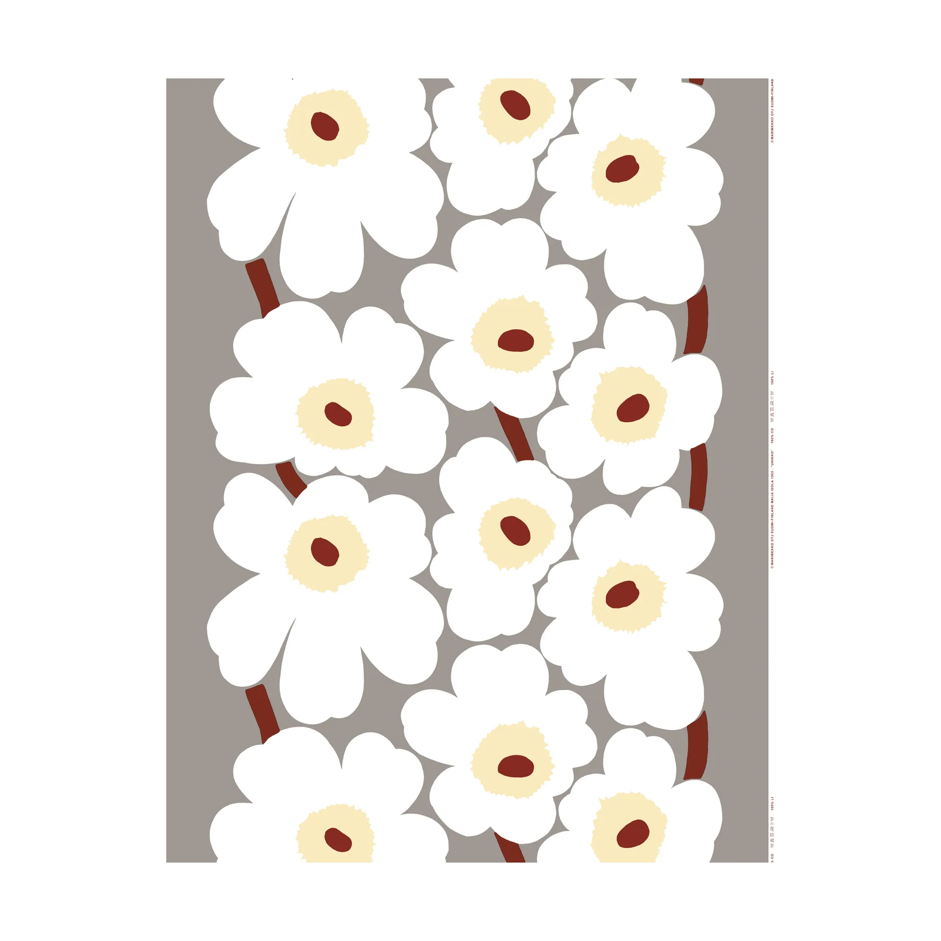 Unikko Stoff, L. grey-white-d. red-butter Marimekko