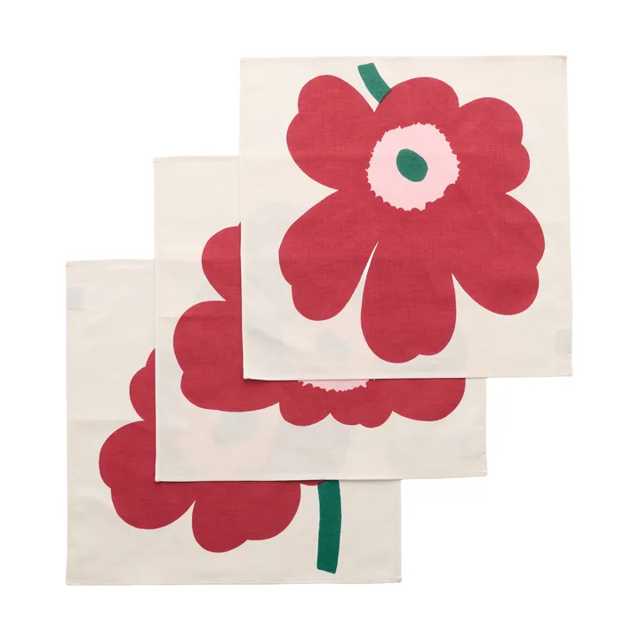 Unikko Stoffserviette - Pflaume/Cranberry/Cremeweiß/Rosa, 45x45 cm, 3er-Pack - Marimekko