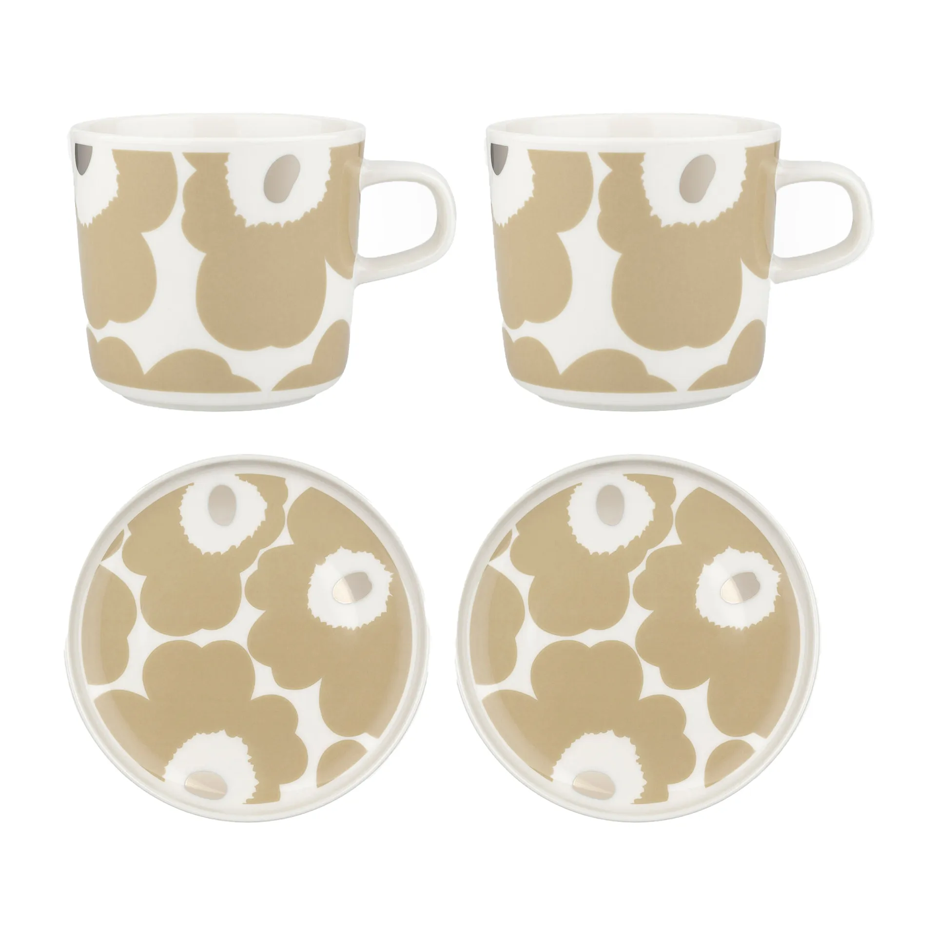 Unikko Tasse mit Untertasse 20 cl 2er-Pack, Beige-Weiß Marimekko