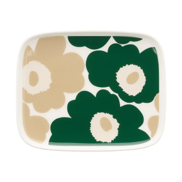 Unikko Teller 12 x 15cm - White-dark green-beige-light sand - Marimekko