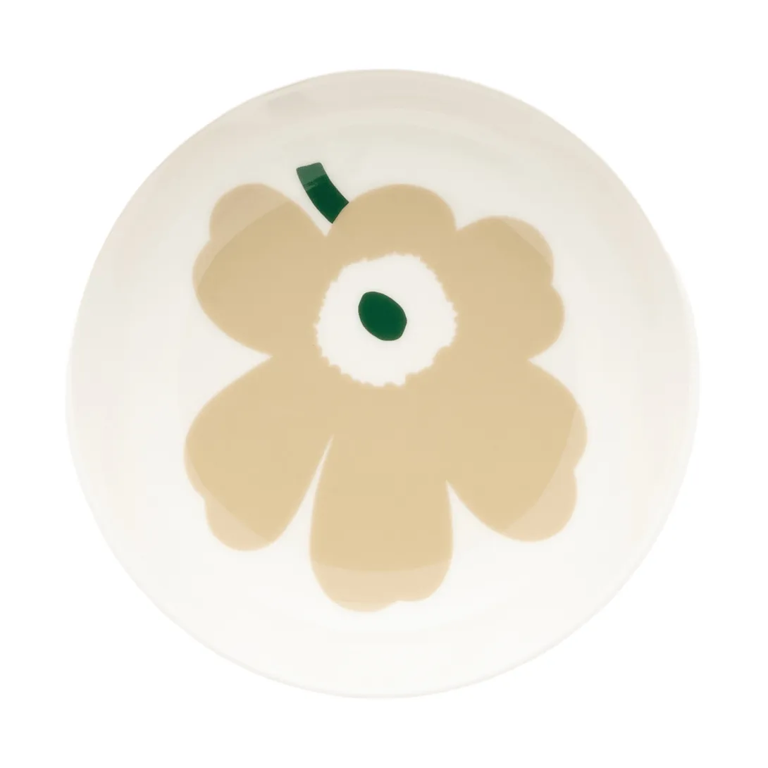Unikko tiefer Teller, Beige-Weiß-Hellbeige-Dunkelgrün Marimekko