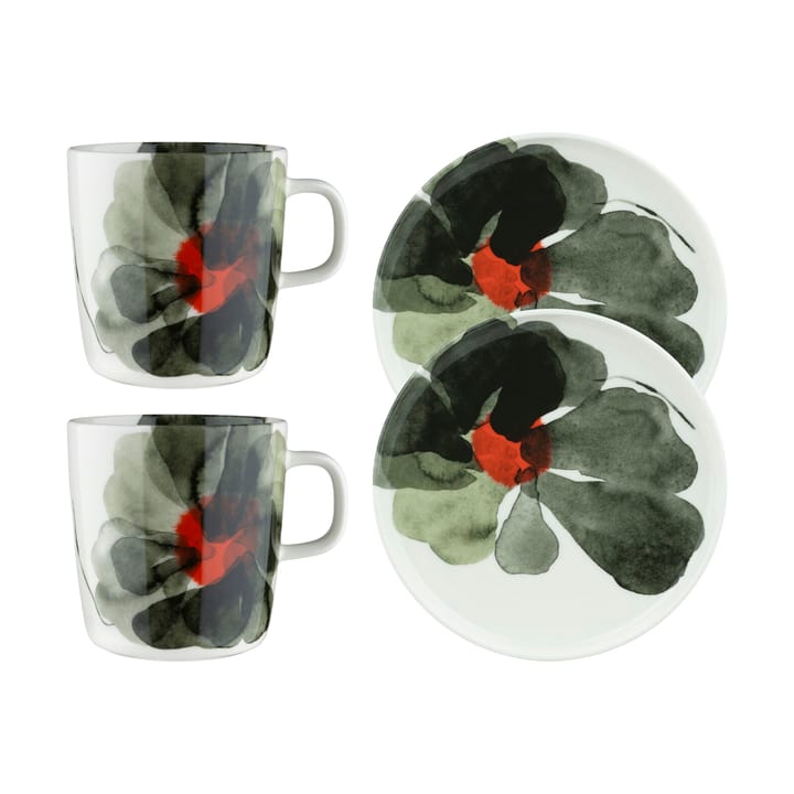Valssi Frühstücksset 4-teilig - White-forest green-tomato red - Marimekko