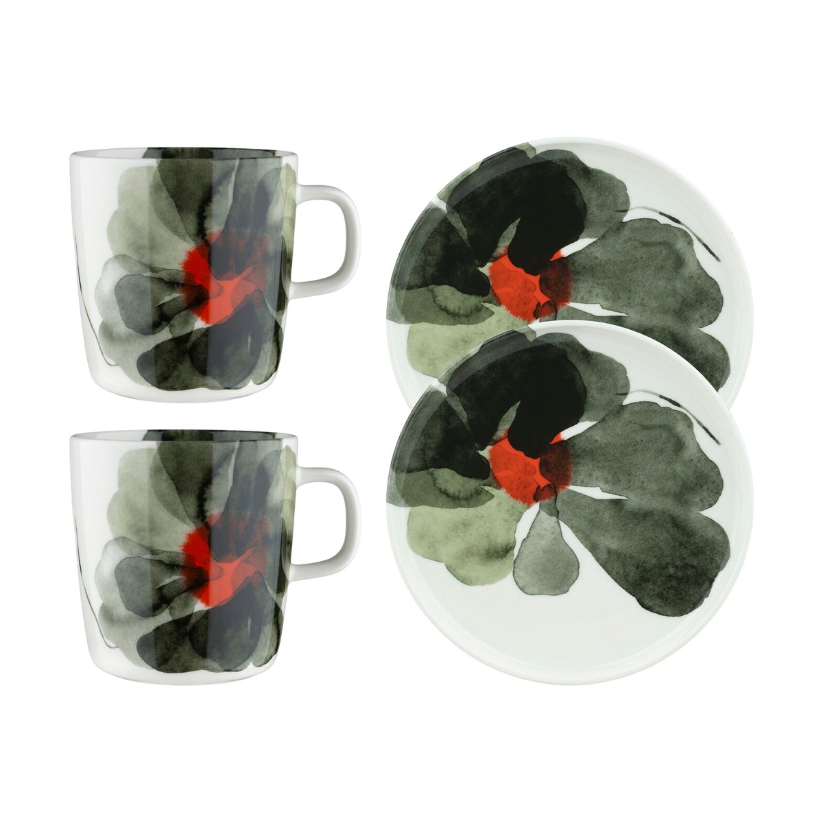 Marimekko Valssi Frühstücksset 4-teilig White-forest green-tomato red