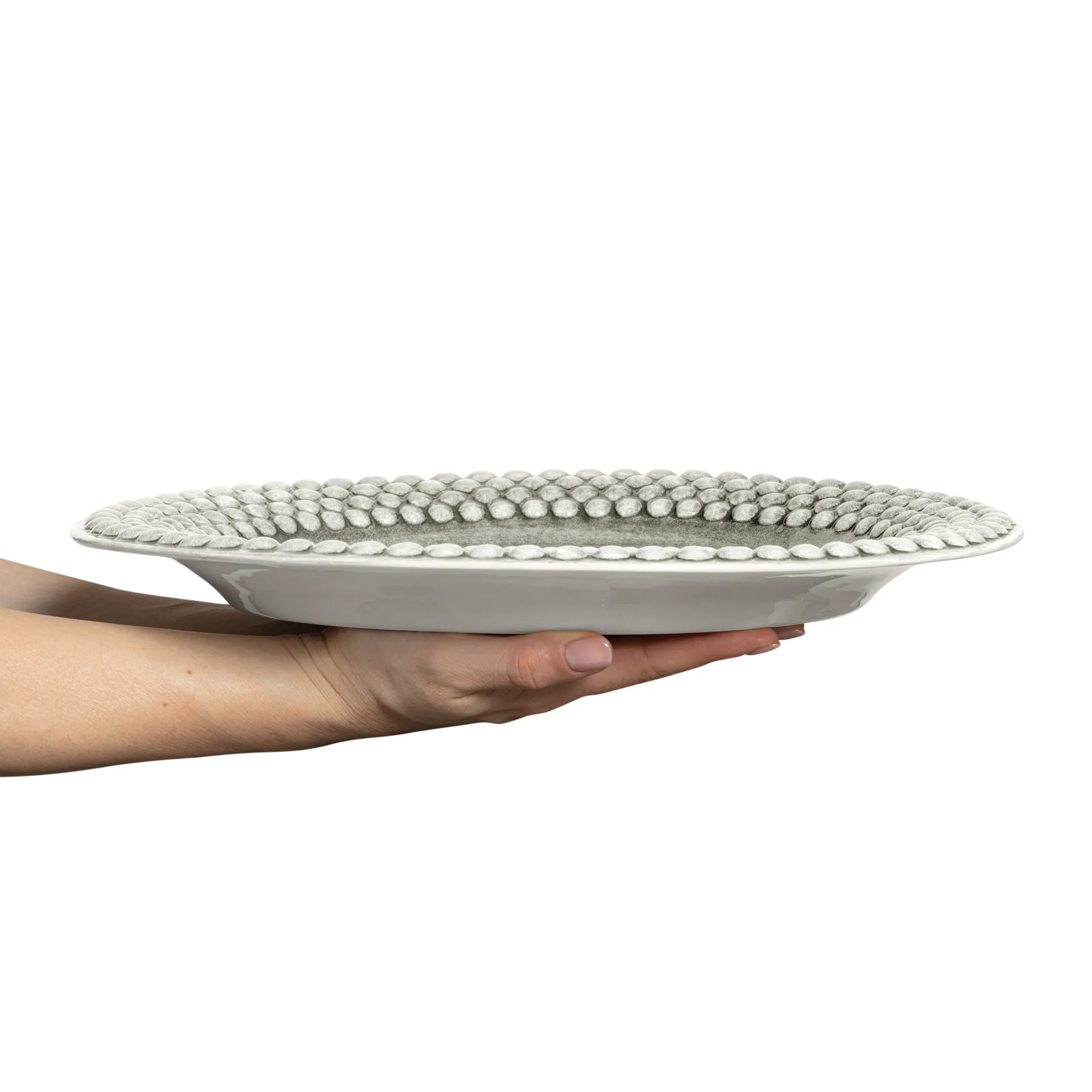 Bubbles ovaler Teller 35cm, Grau Mateus