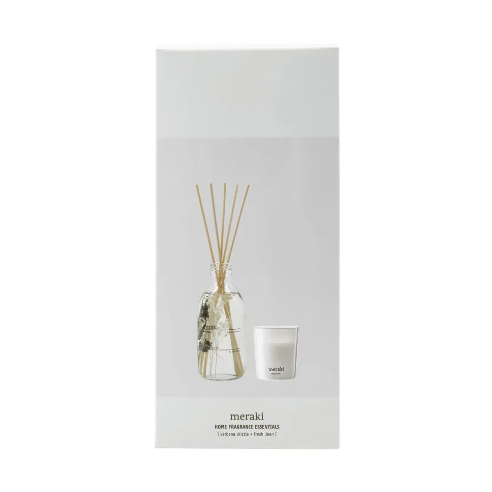Meraki Geschenkset Duftstäbchen und Duftkerze, Verbena drizzle-frische Leinen Meraki