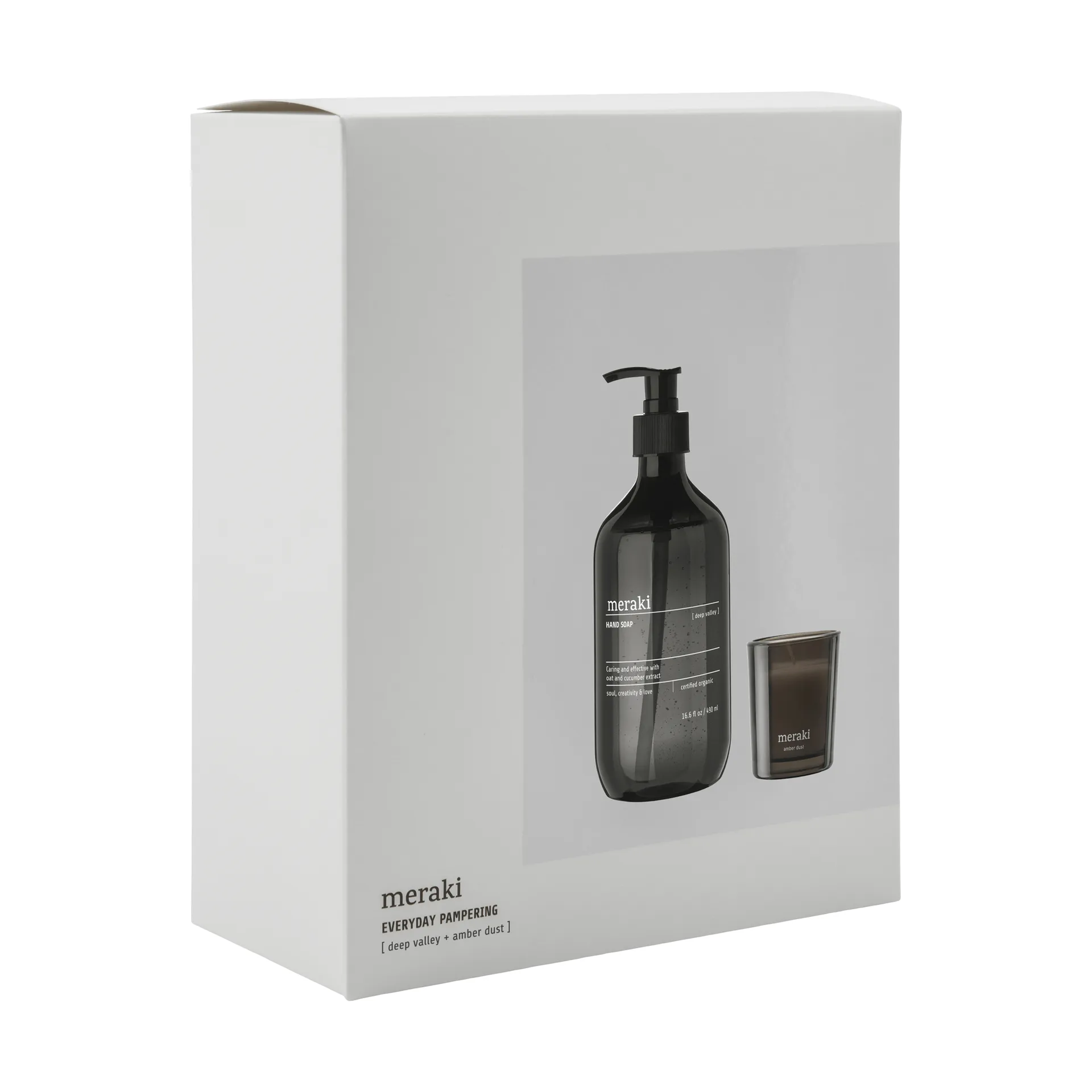 Meraki Geschenkset Handseife und Duftkerze, Deep valley-Amber dust Meraki