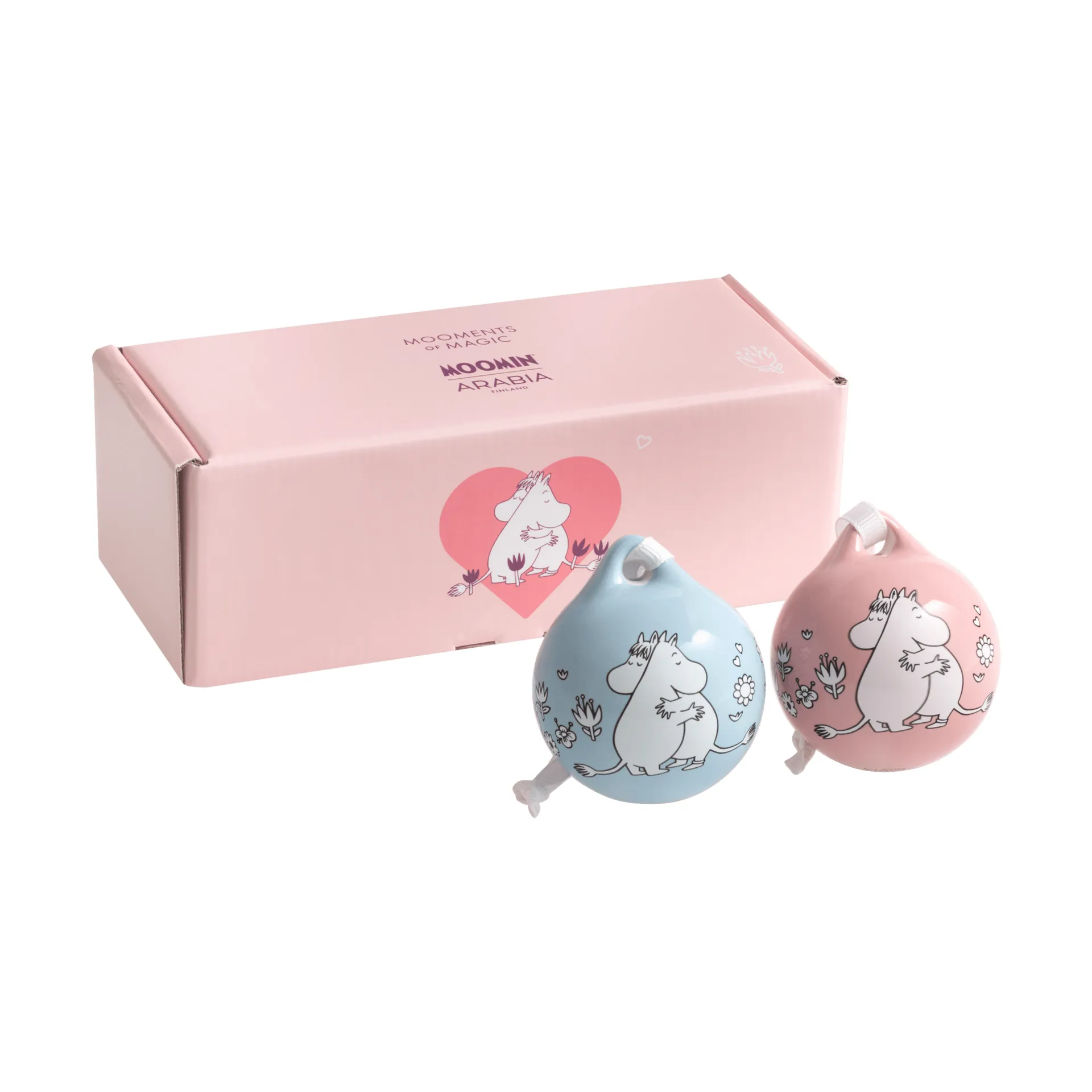 Kärlek Mumin-Weihnachtskugel, Rosa-Blau, 5 cm, 2-teilig Moomin Arabia
