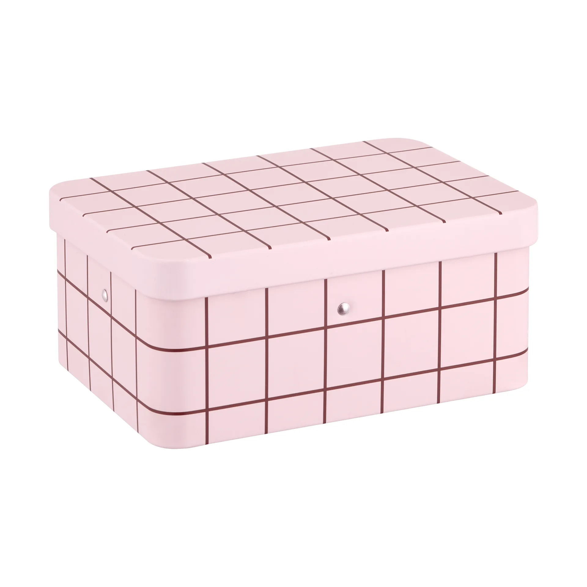 Checks & Stripes Teedose aus Blech, Pink-brown, 17,5x13x7,5 cm Muurla