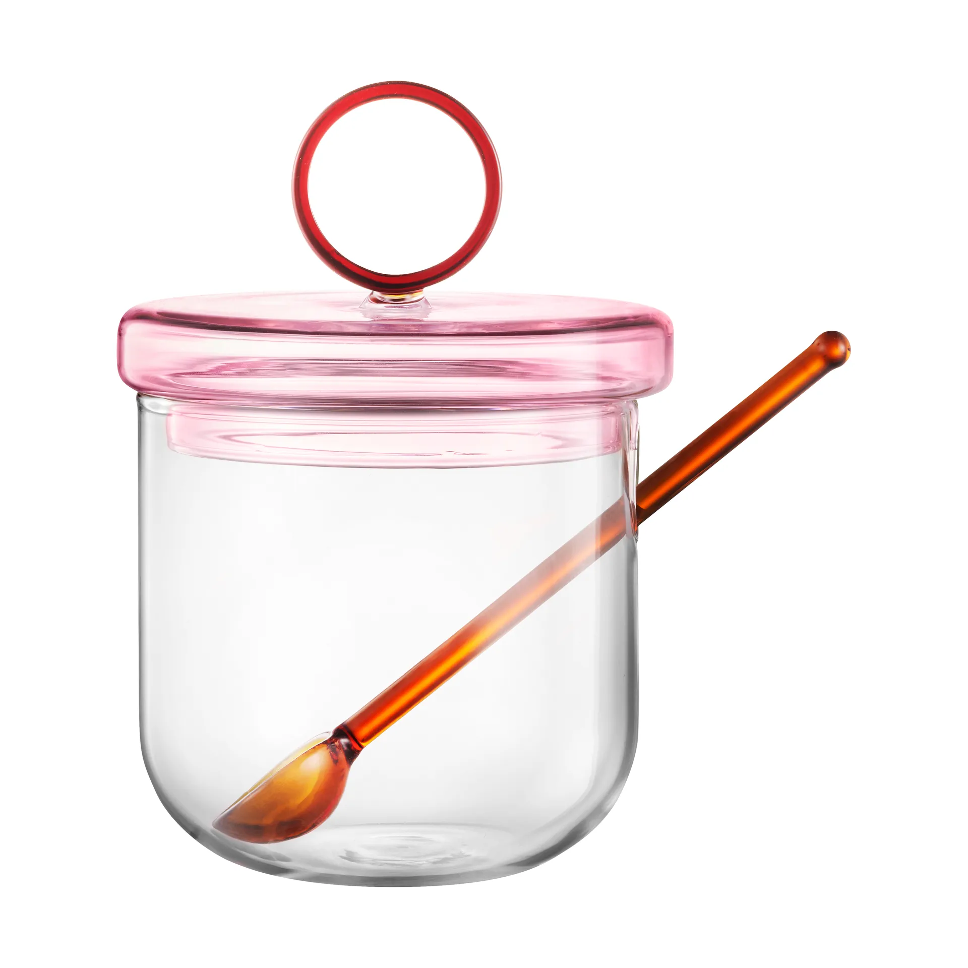 Loop Zuckerschale inkl. Löffel Ø14 cm, Klar-pink-amber Muurla