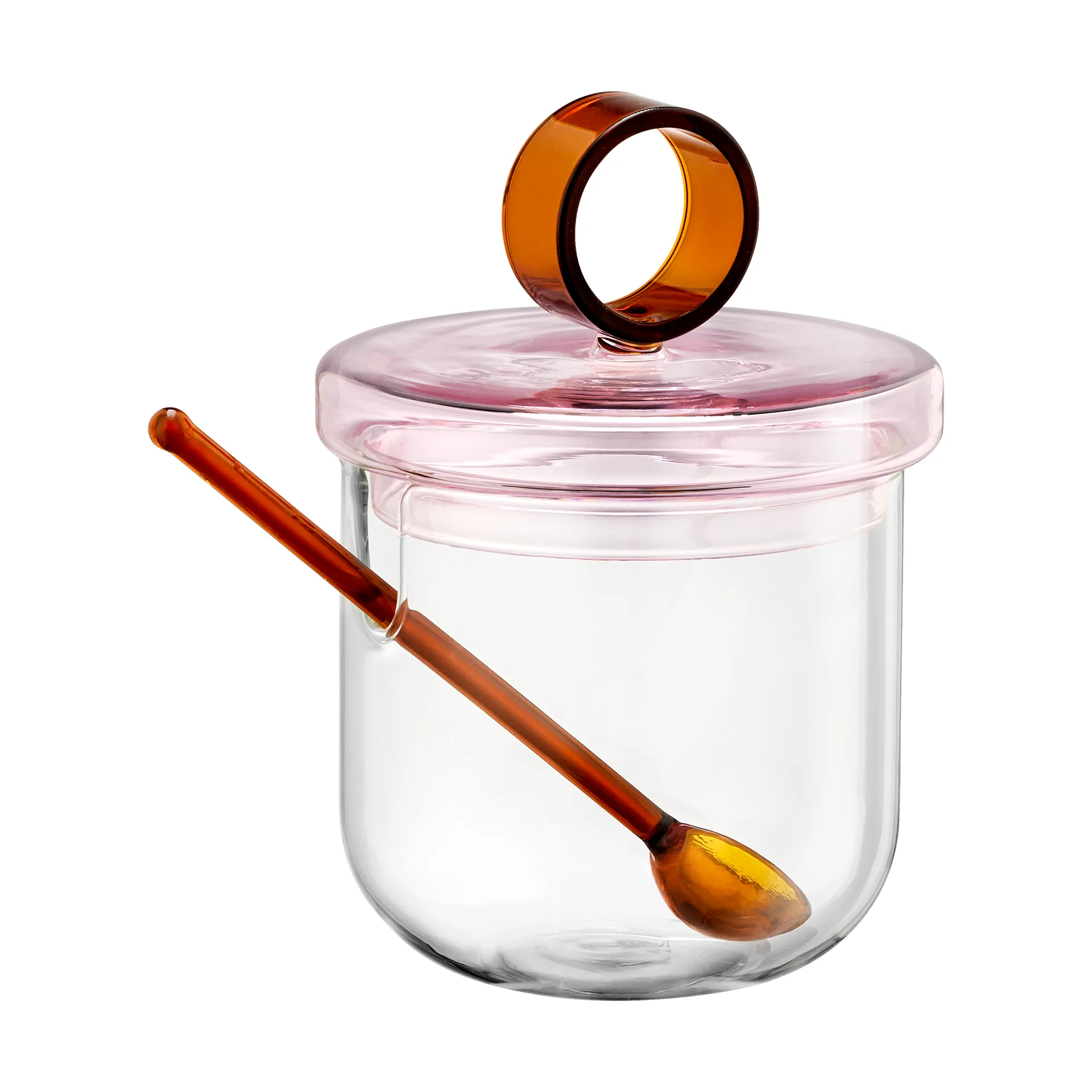 Loop Zuckerschale inkl. Löffel Ø14 cm, Klar-pink-amber Muurla
