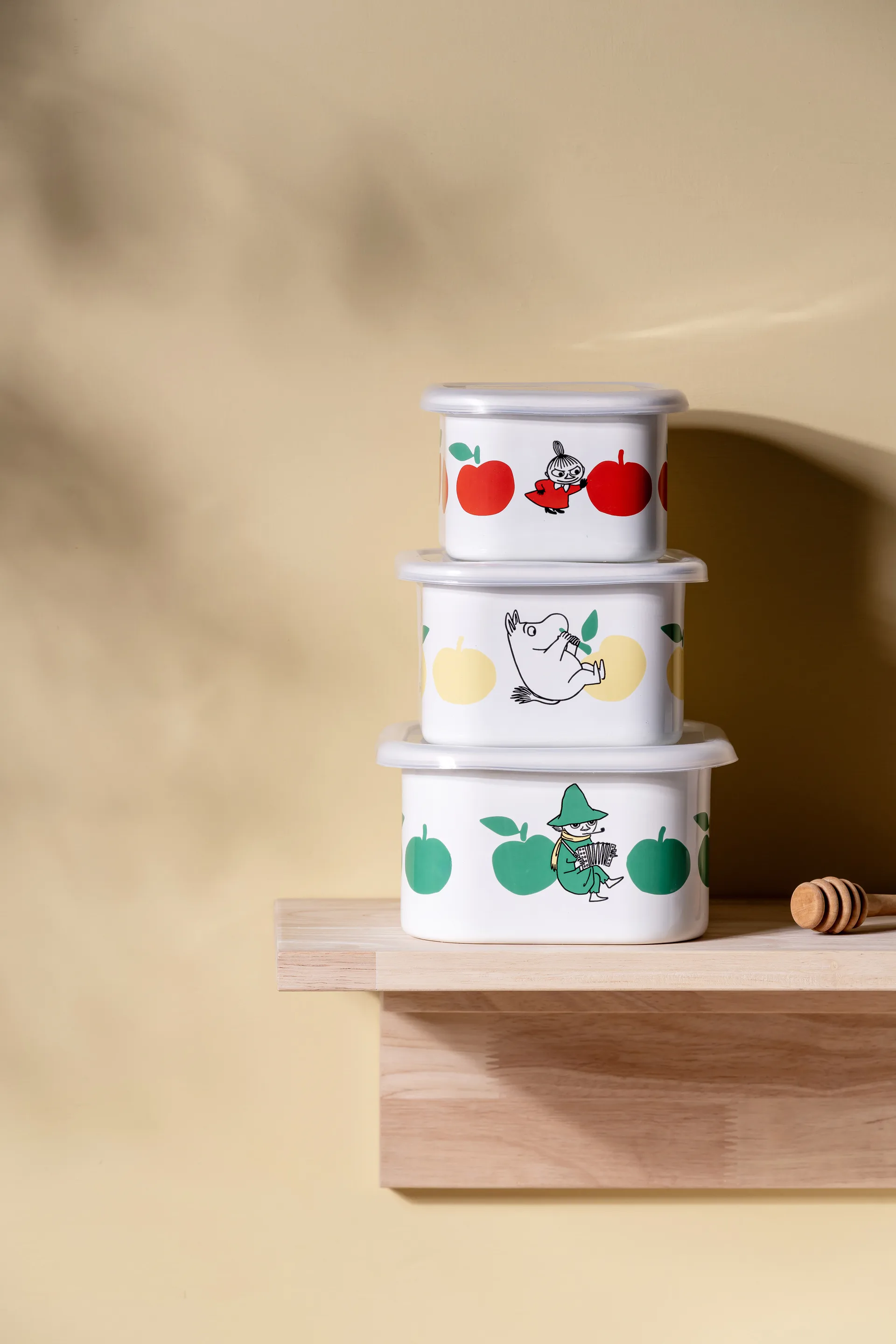 Mumin Emailldose mit Deckel 0,67 L, Joyfull Apples-röd Muurla
