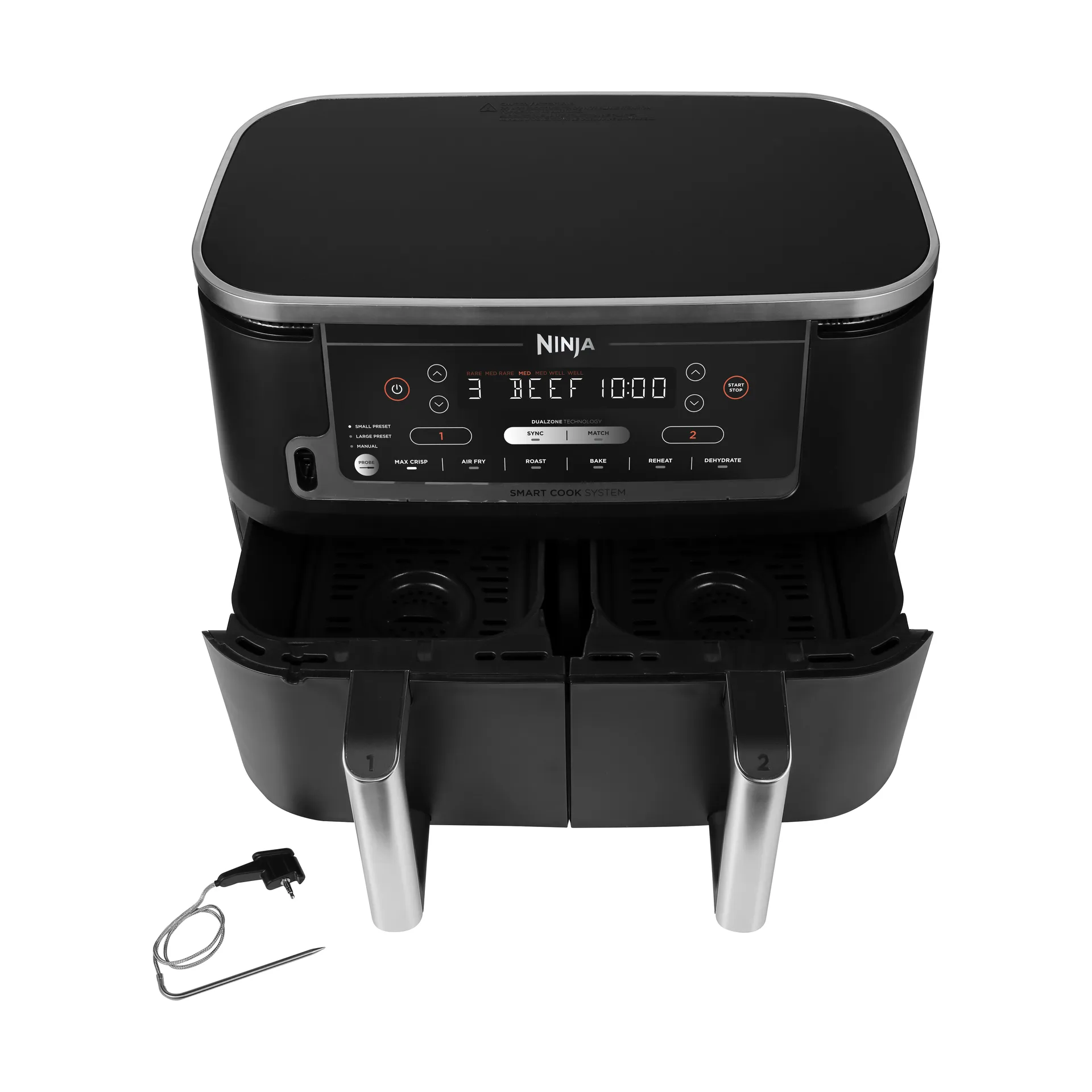 Ninja Foodi Max AF451 Airfryer Dual Zone mit Thermometer 9,5 L, Schwarz Ninja