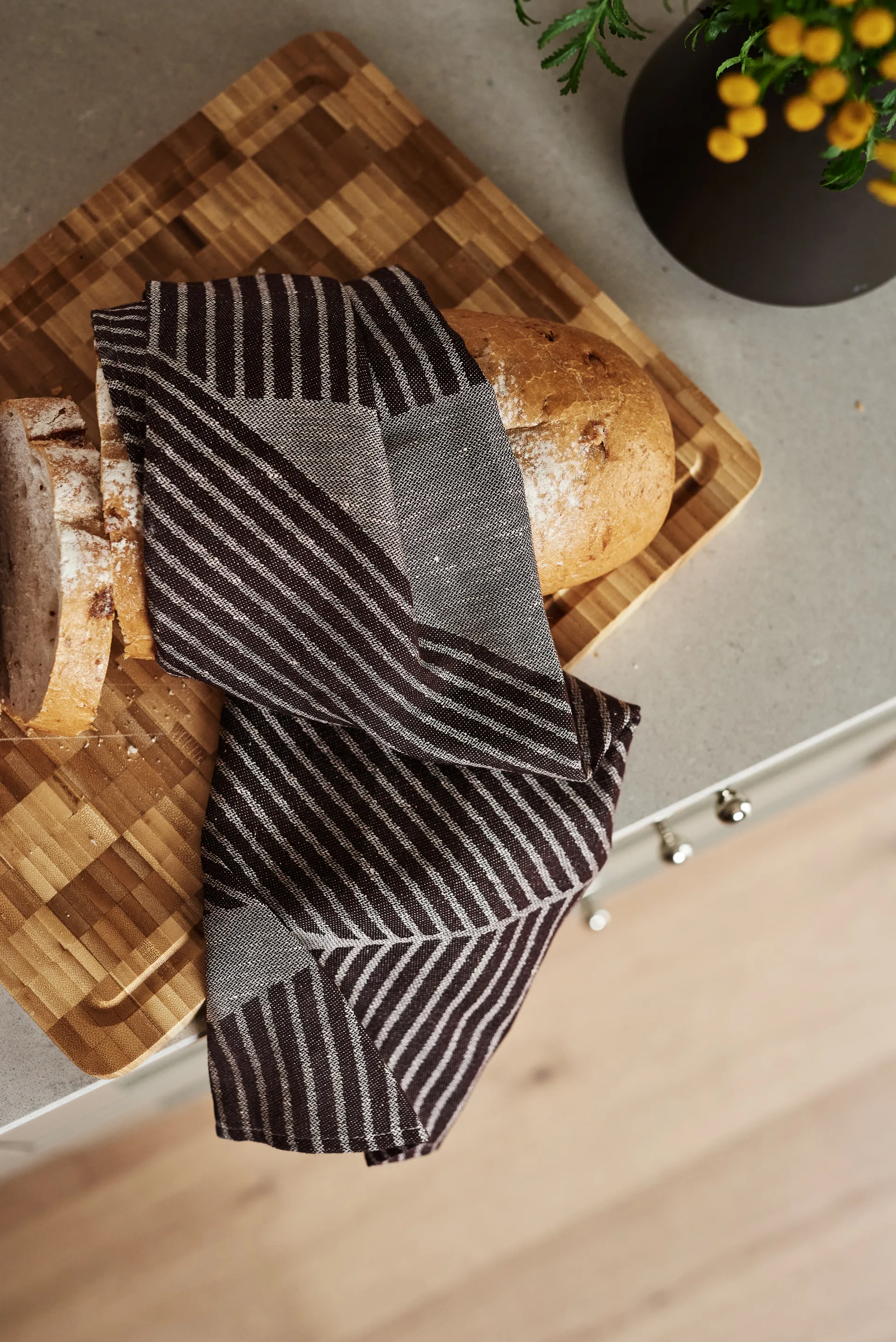 Stripes Geschirrtuch 47 x 70cm 2er Pack, Braun-weiß NJRD