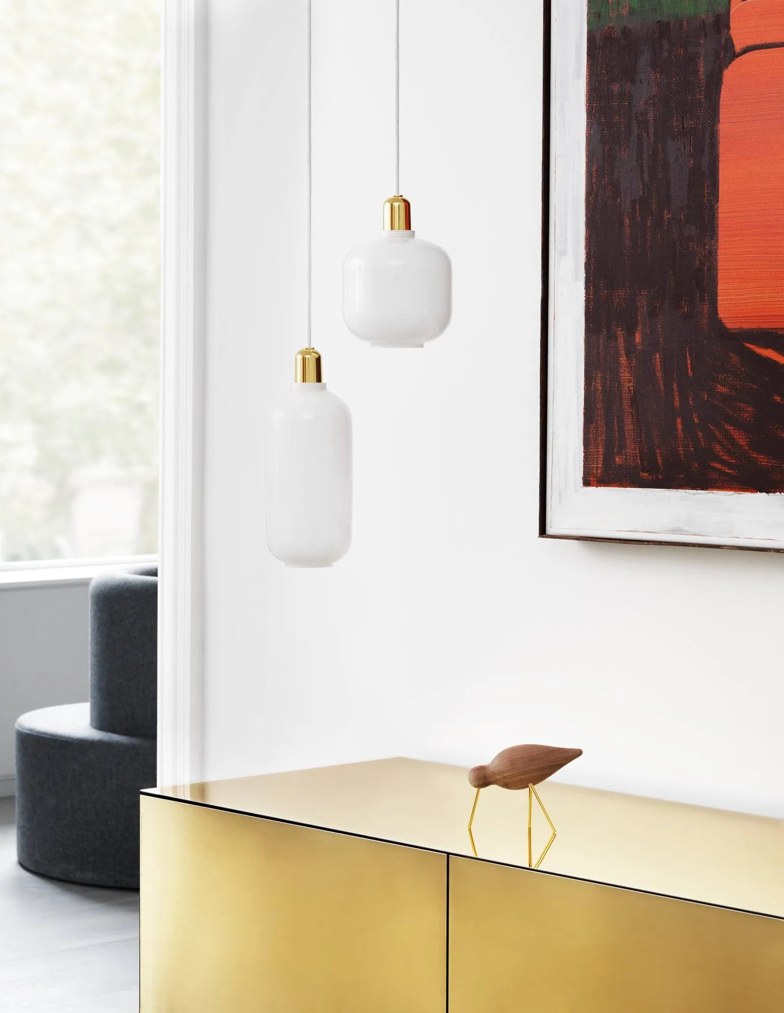 Amp Pendelleuchte klein, Weiß-Messing Normann Copenhagen