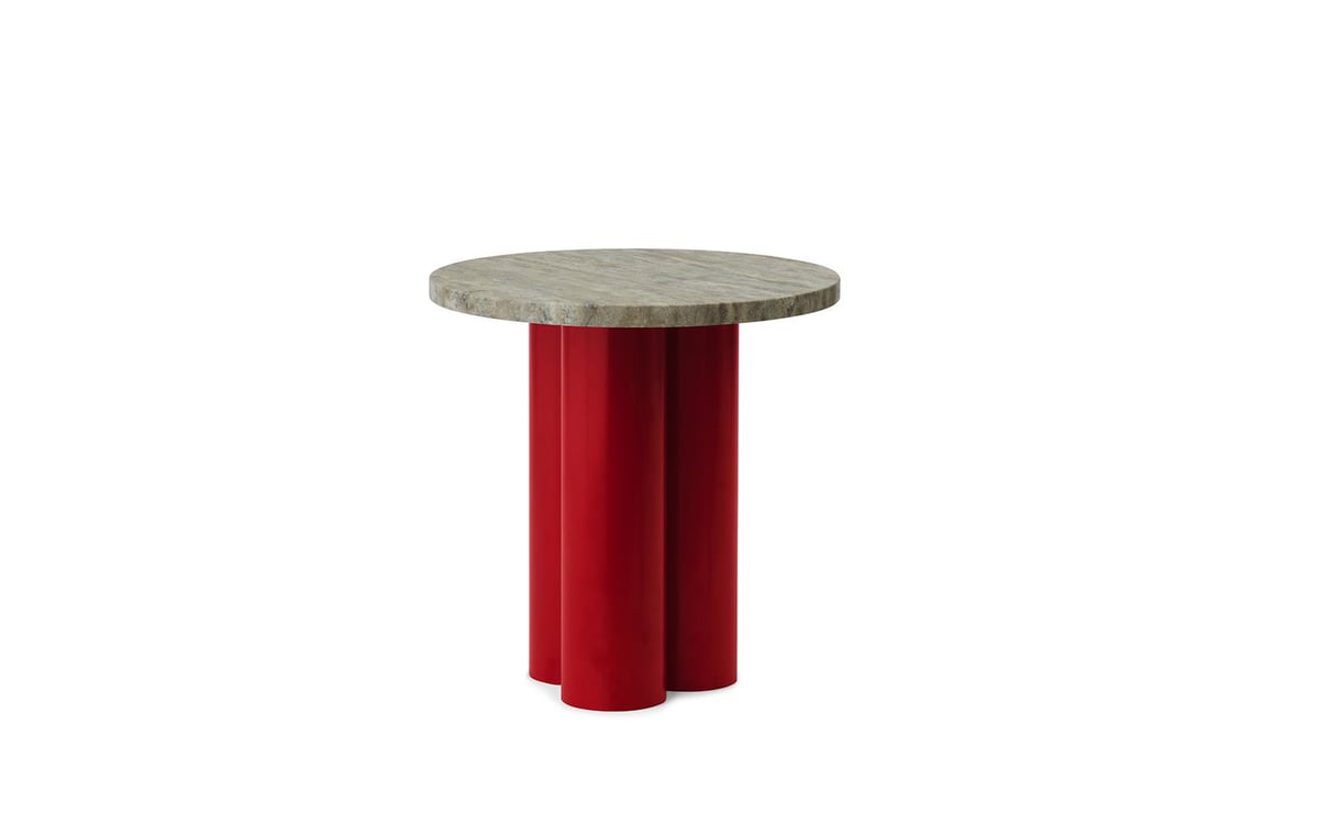 Normann Copenhagen Dit Beistelltisch Ø40 cm Klarrot-Silber-Travertin