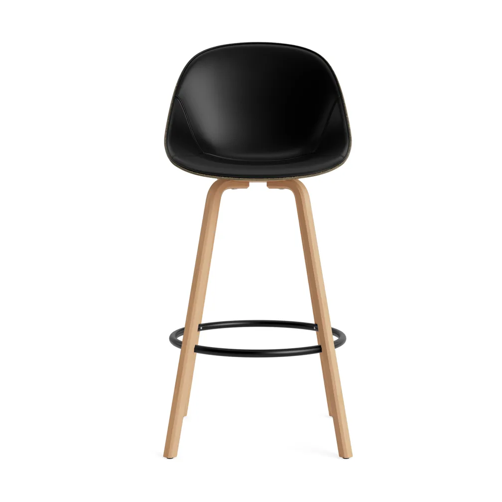 Mat Barstool Barhocker mit Vorderpolsterung, 75 cm, Ultra 41599-seaweed-beech-black steel Normann Copenhagen