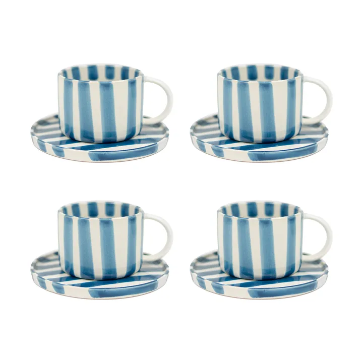 Monica Tasse mit Untertasse 4er-Pack - Blau - undefined - Olsson & Jensen