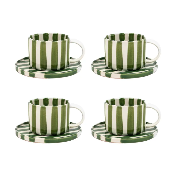 Monica Tasse mit Untertasse 4er-Pack - Grün - Olsson & Jensen