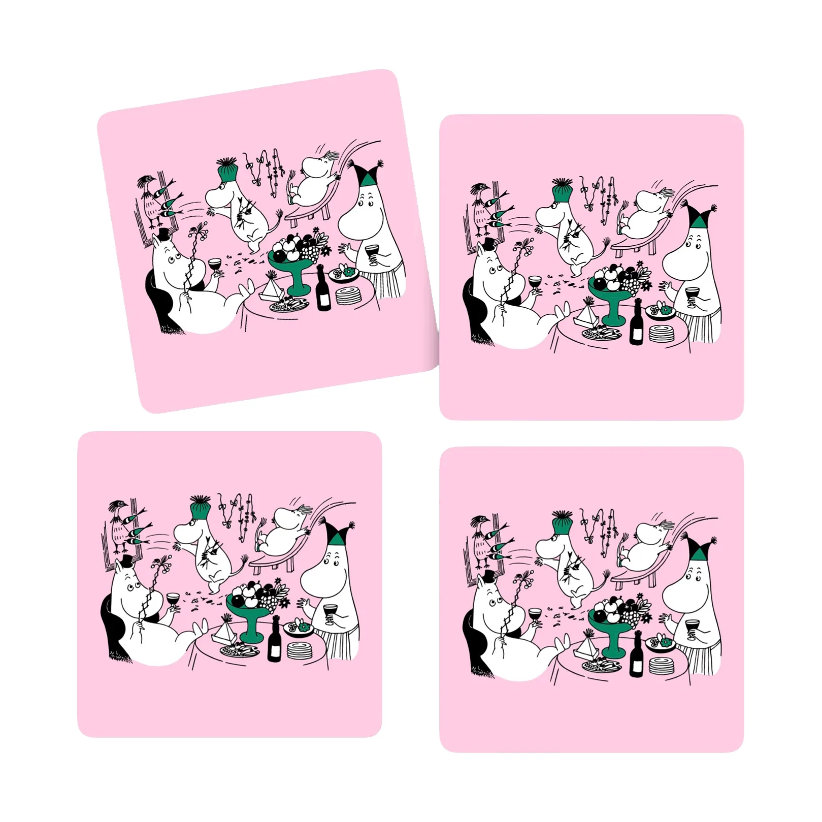 Moomin 80 Glasuntersetzer 9x9 cm 4er-Pack, Rosa Opto Design