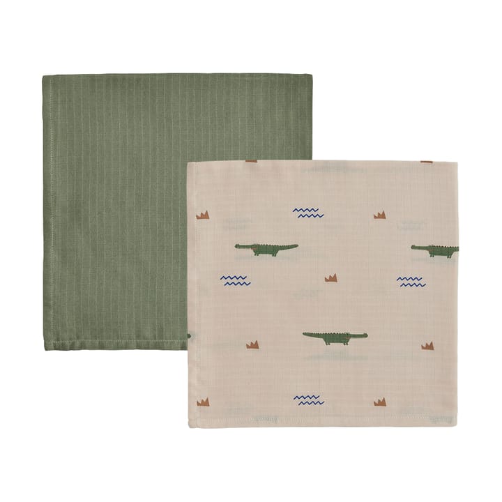 Crocodile Kinderdecke 2er-Pack, Beige-Olive Green OYOY