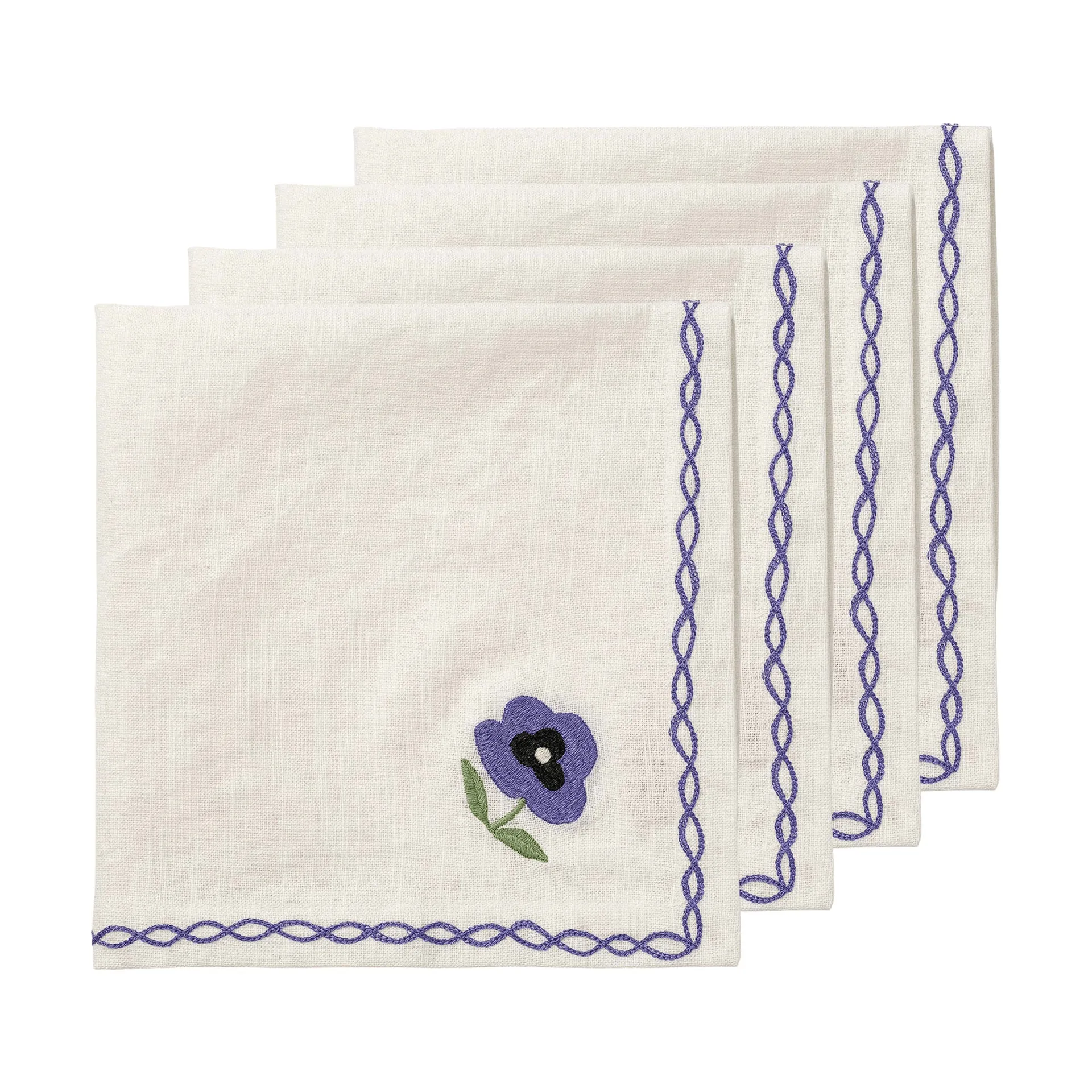 Madelen Möllard Pansy Baumwollserviette, Blau, 4-teilig, 45x45 cm Pick a Poppy