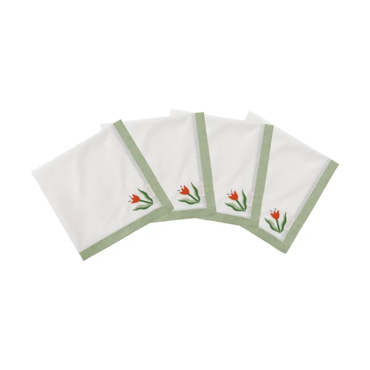 Madelen Möllard Tulip Baumwollserviette - Light green, 4-pack, 45x45 cm - Pick a Poppy