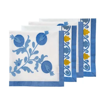Suzani Baumwollserviette - Blau, 4-teilig, 45x45 cm - Pick a Poppy