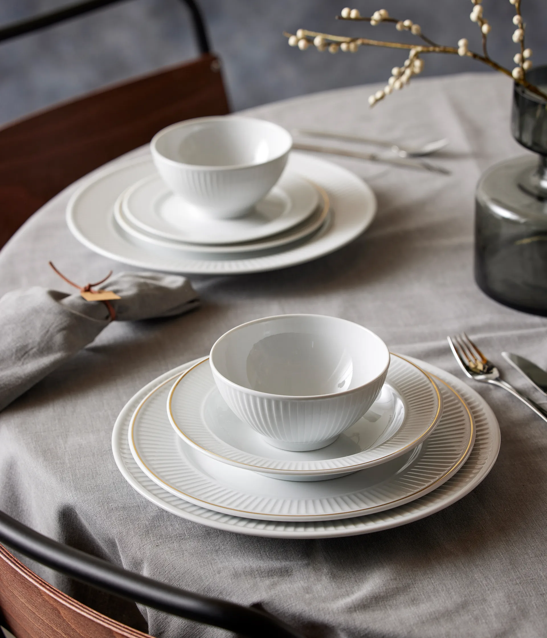 Plissé Teller mit Goldrand Ø22cm, Weiß Pillivuyt