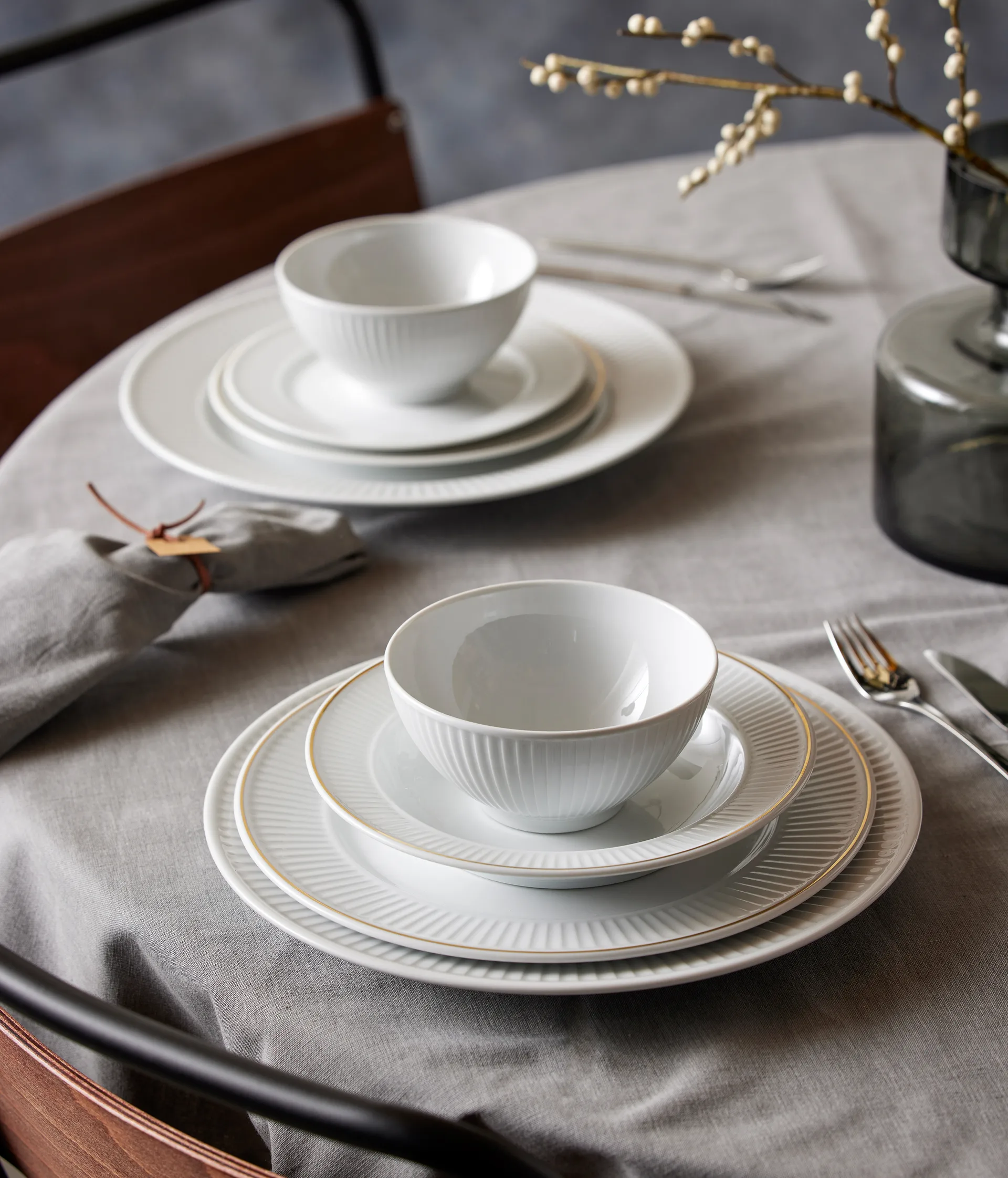 Plissé tiefer Teller mit Goldrand Ø22cm, Weiß Pillivuyt