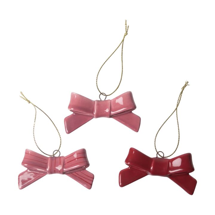Bow Dekorationsanhänger 3.-teilig - Rot-rosa - Pluto Design