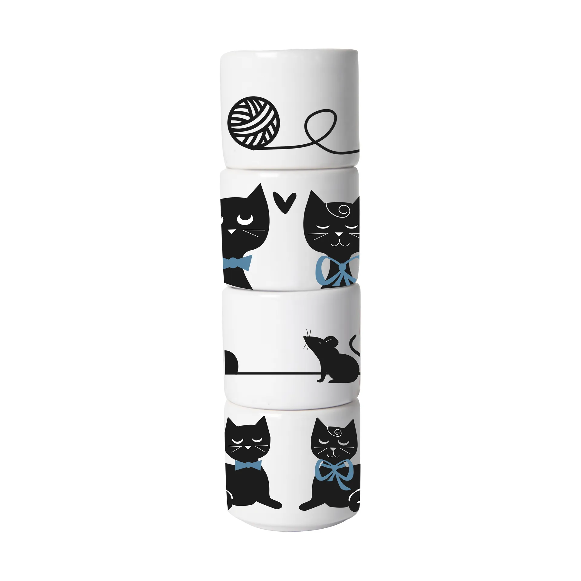 Katzenfamilie Eierbecher 4 Teile, Weiß-Schwarz-Blau Pluto Design