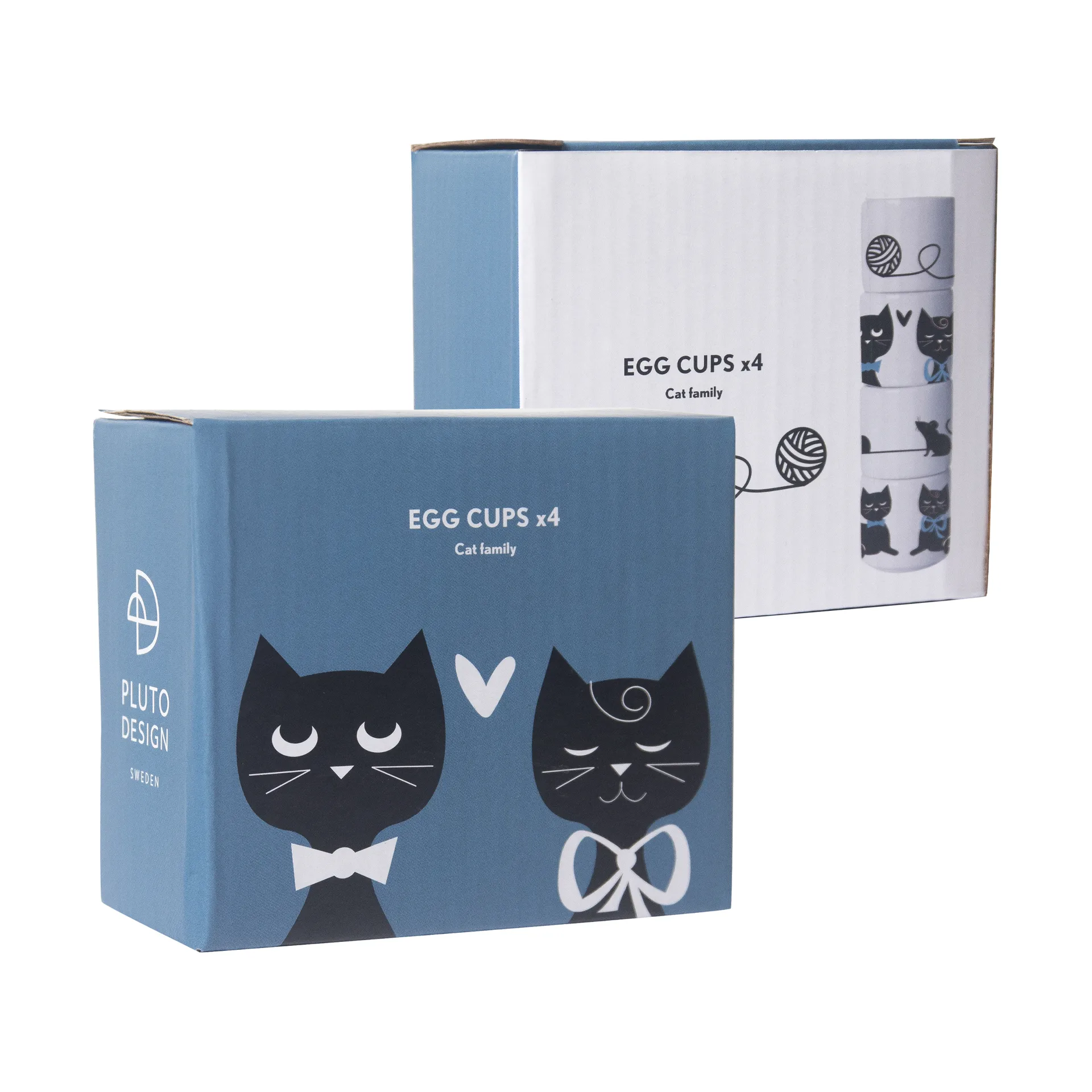 Katzenfamilie Eierbecher 4 Teile, Weiß-Schwarz-Blau Pluto Design