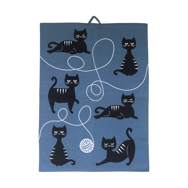 Katzenfamilie Geschirrtuch 50x70 cm, Blau-Schwarz-Weiß Pluto Design