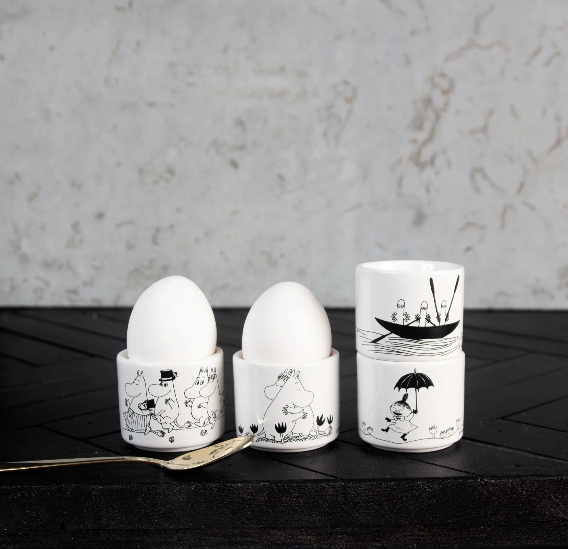 Mumin Eierbecher 4-teilig, Weiß Pluto Design