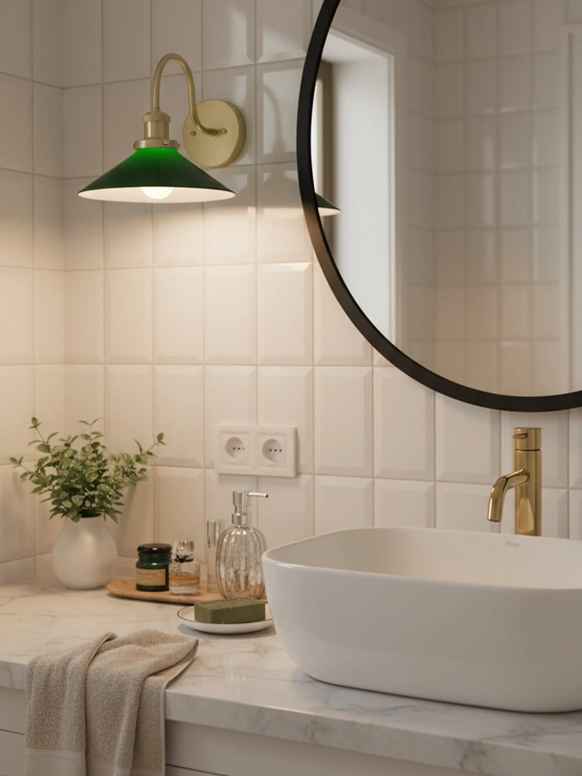 August Wandleuchte, Grün-Messing PR Home