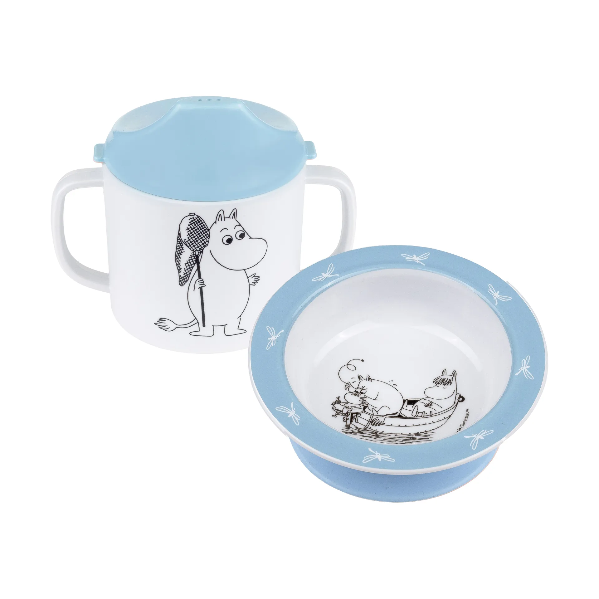 Mumin Water & Bad Trinklernbecher & Teller mit Saugnapf, Blau Rätt Start