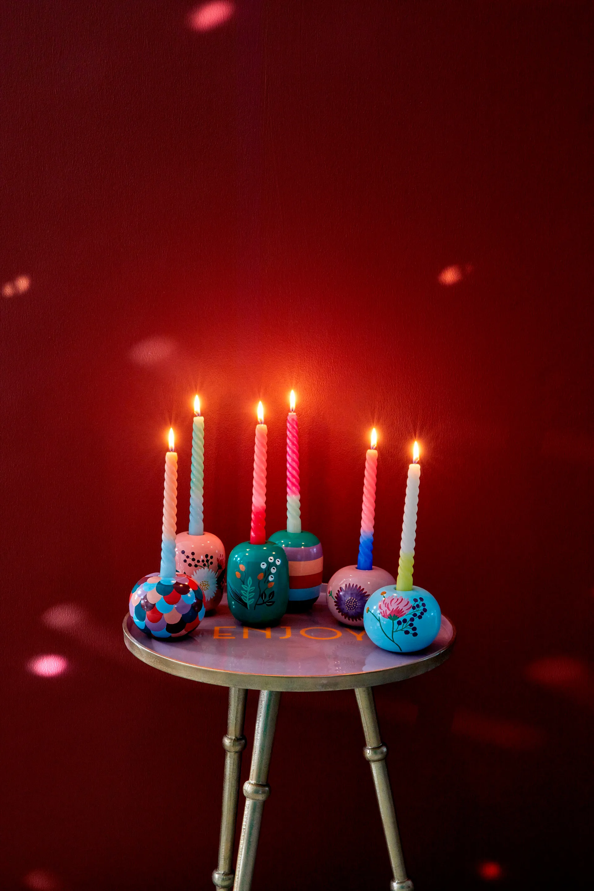 Rice Kerzenhalter Ø8,5cm, Green-handpainted flowers RICE