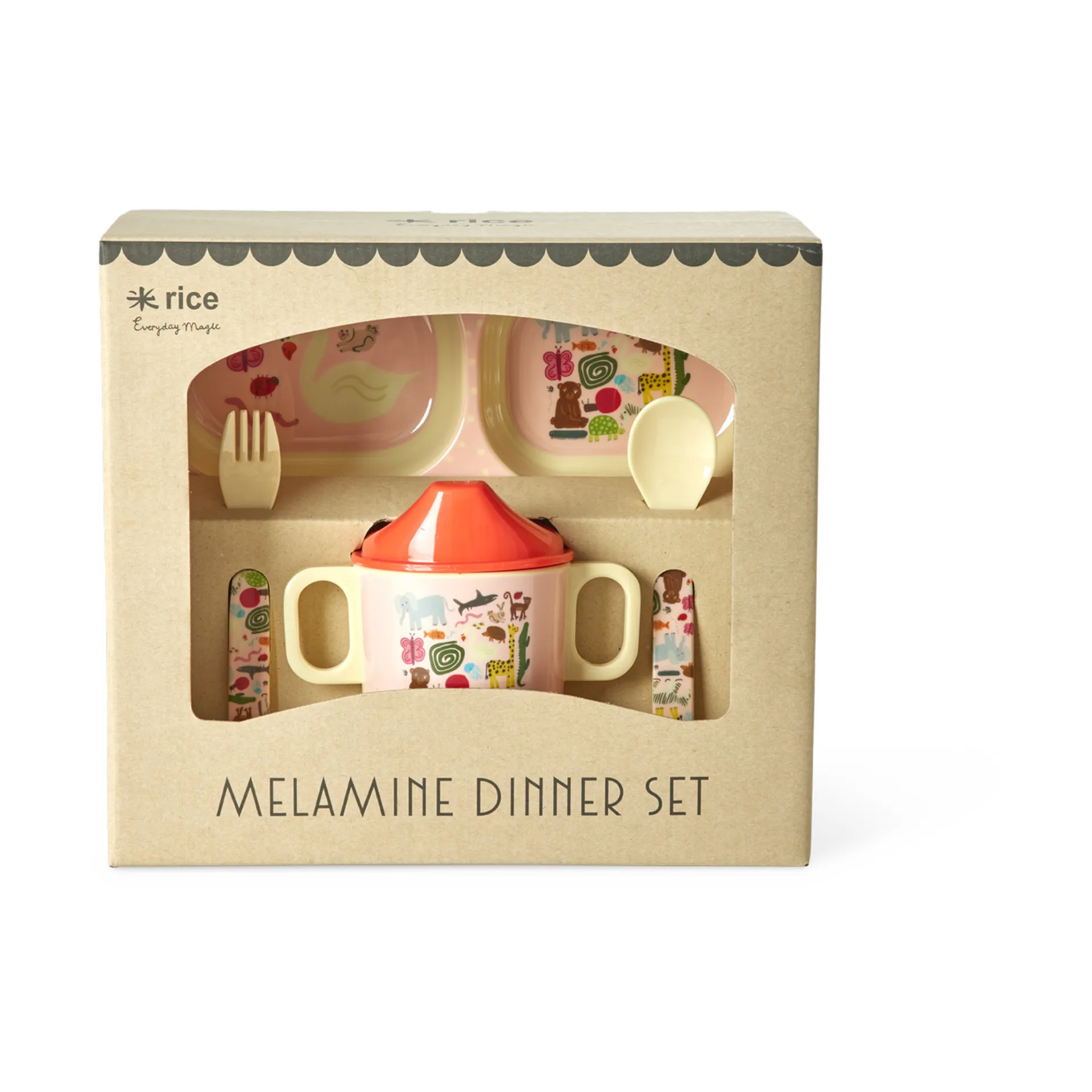 Rice Kindergeschirr 4 Teile, Wildlife pink RICE