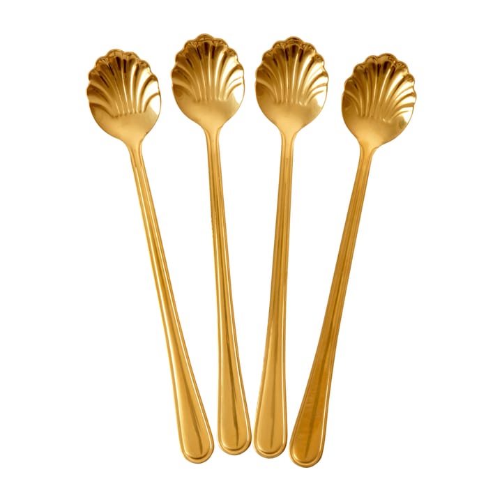 Rice Seashell Latteteelöffel 19cm 4er Pack, Gold RICE