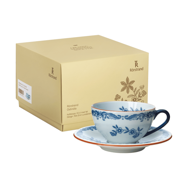 Ostindia Tasse mit Untertasse 16 cl Geschenkverpackung, Blau-Weiß Rörstrand