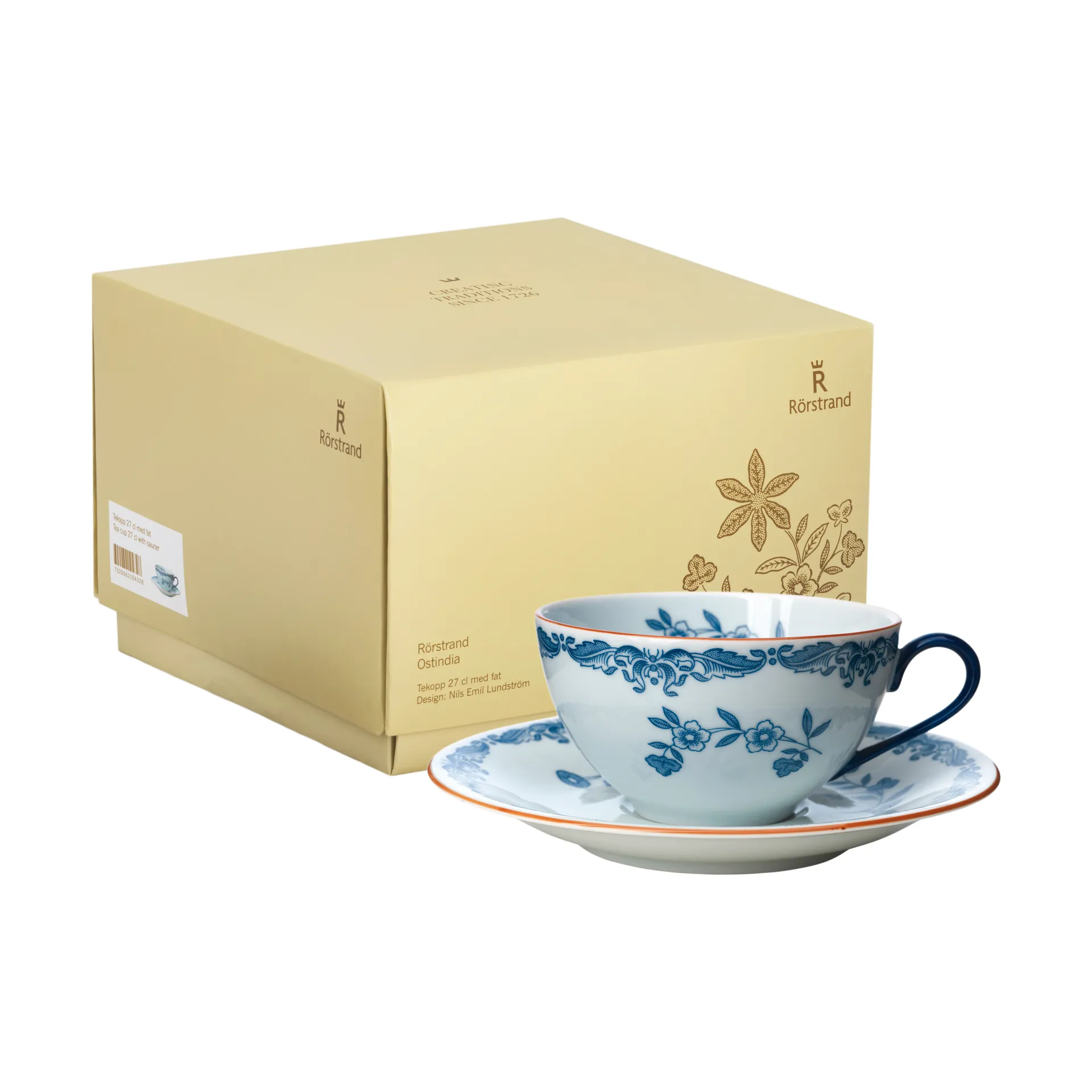 Ostindia Tasse mit Untertasse 27 cl Geschenkverpackung, Blau-Weiß Rörstrand