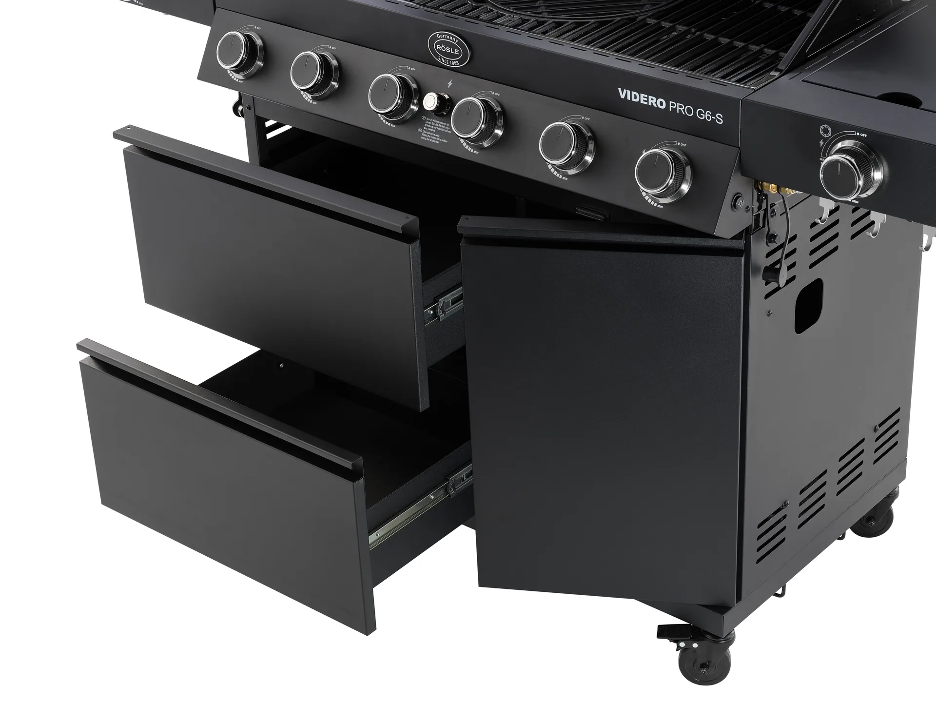 Videro PRO G6-S Vario + Gasgrill, Matt schwarz Rösle